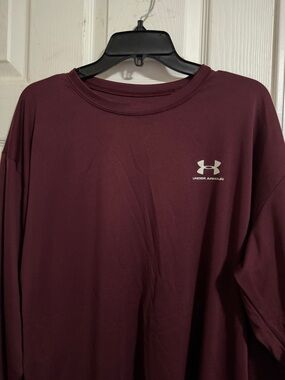 Under Armour Men's Long Sleeve Performance Tee - Maroon with White Logo